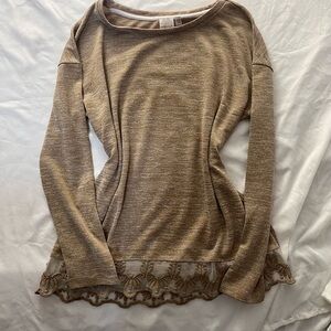 Point Zero Lace Trim Tunic Top | Slouchy Heathered Knit Sweater | Large